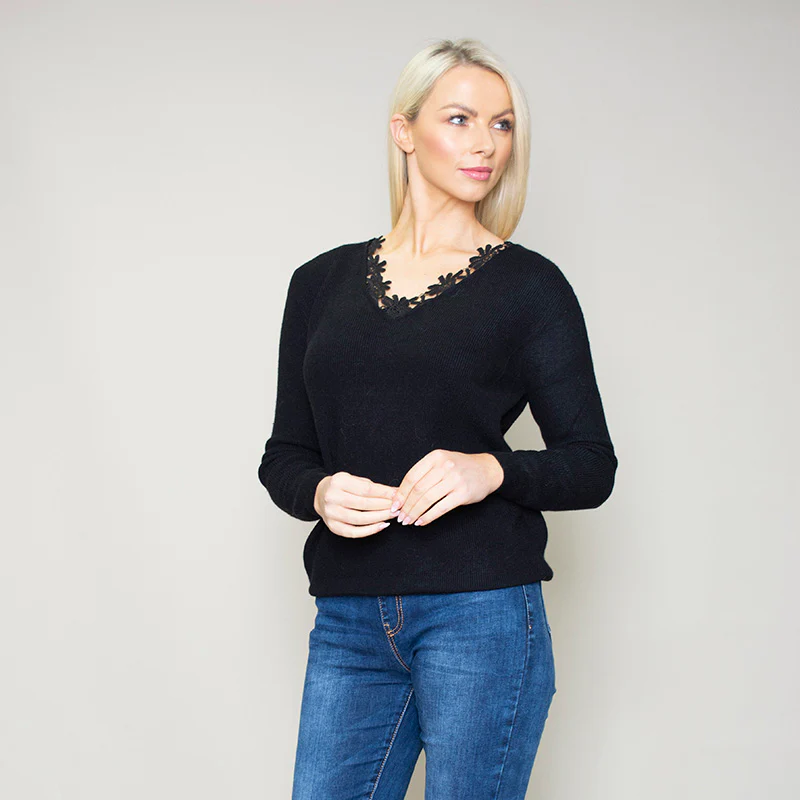 Fia Floral Trim Jumper Black - Image 4