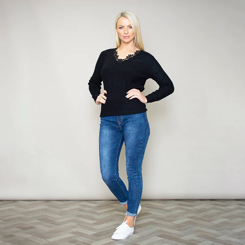 Fia Floral Trim Jumper Black - Image 6