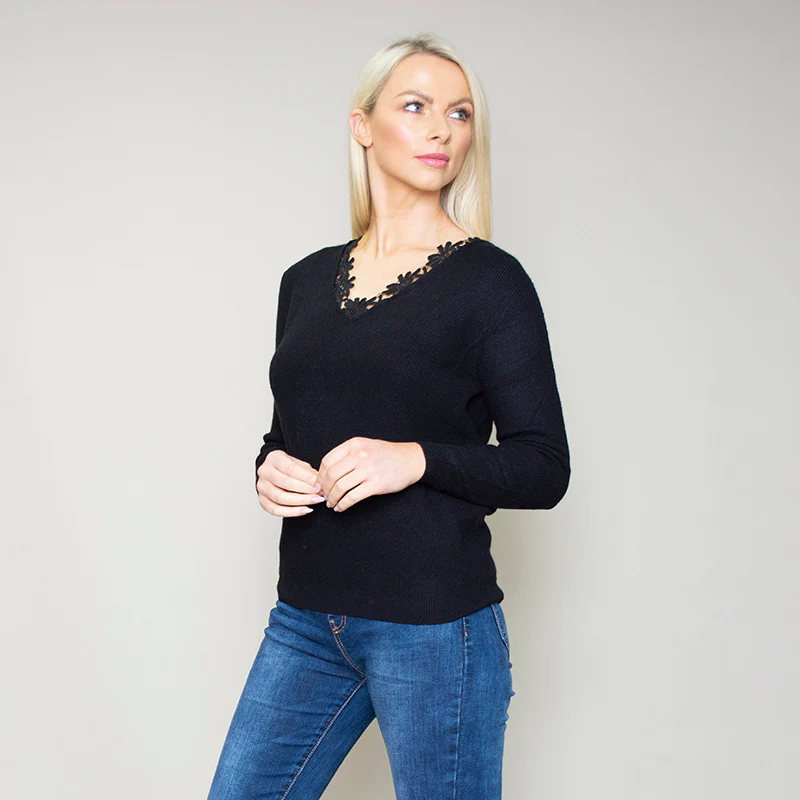 Fia Floral Trim Jumper Black - Image 7