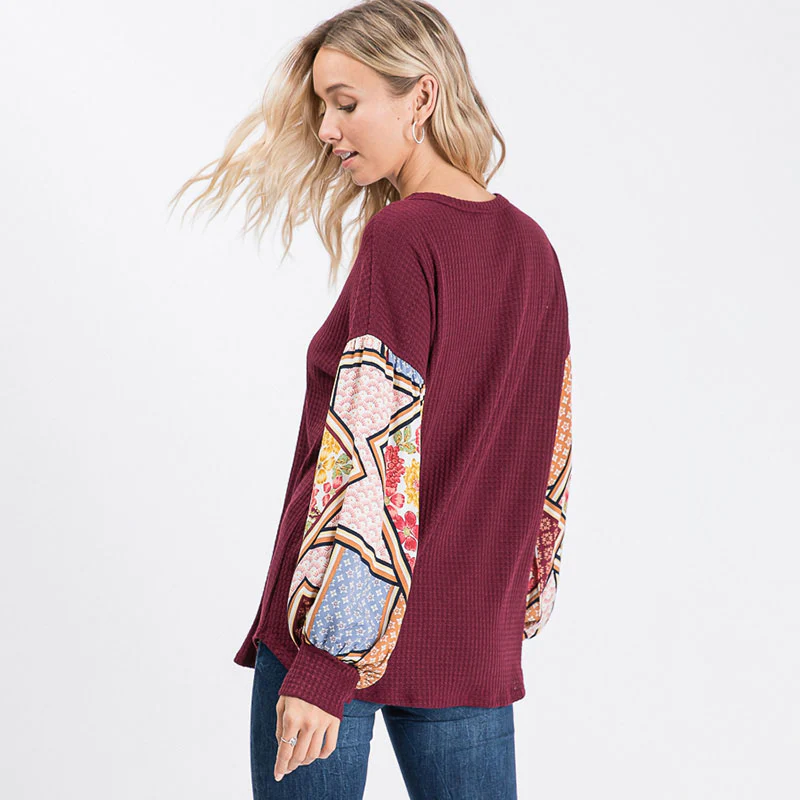 Nina Navy Contrast Sleeve Top - Image 2
