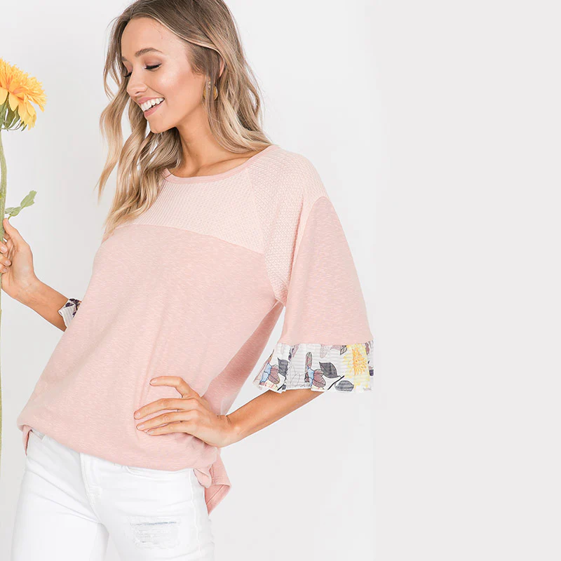 Freya Floral Sleeve Top Pink - Image 11