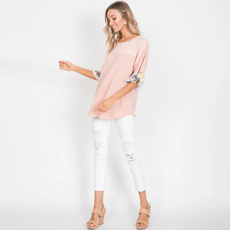 Freya Floral Sleeve Top Pink - Image 2