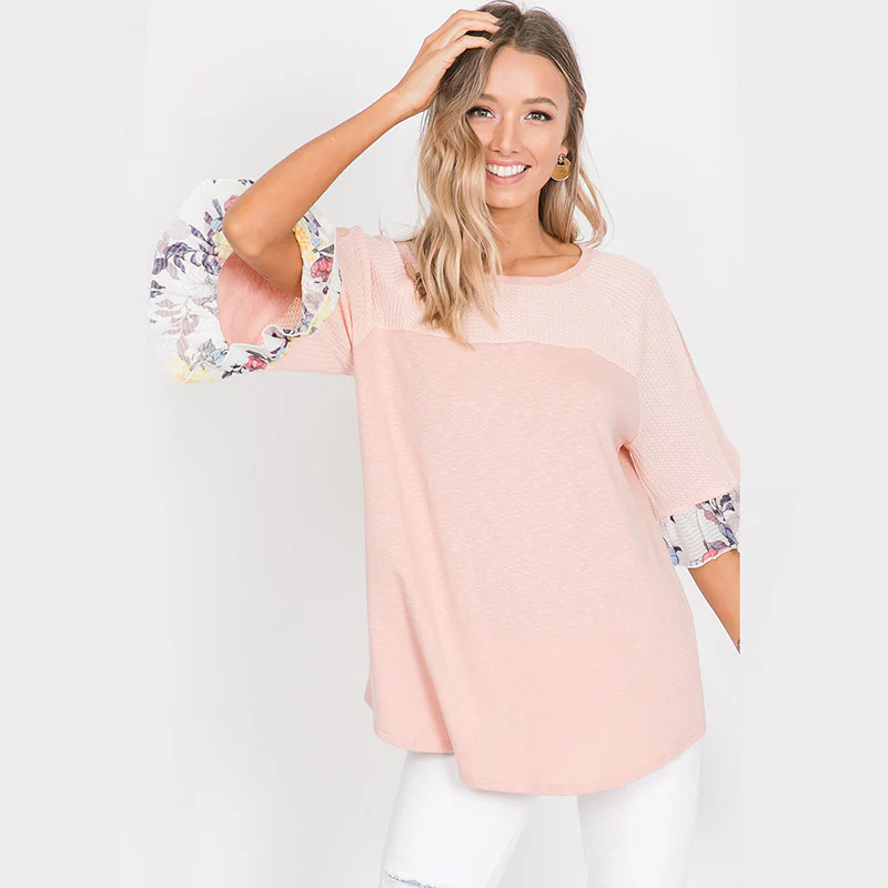 Freya Floral Sleeve Top Pink - Image 3