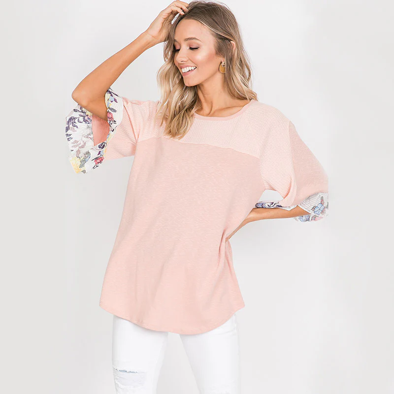 Freya Floral Sleeve Top Pink - Image 4