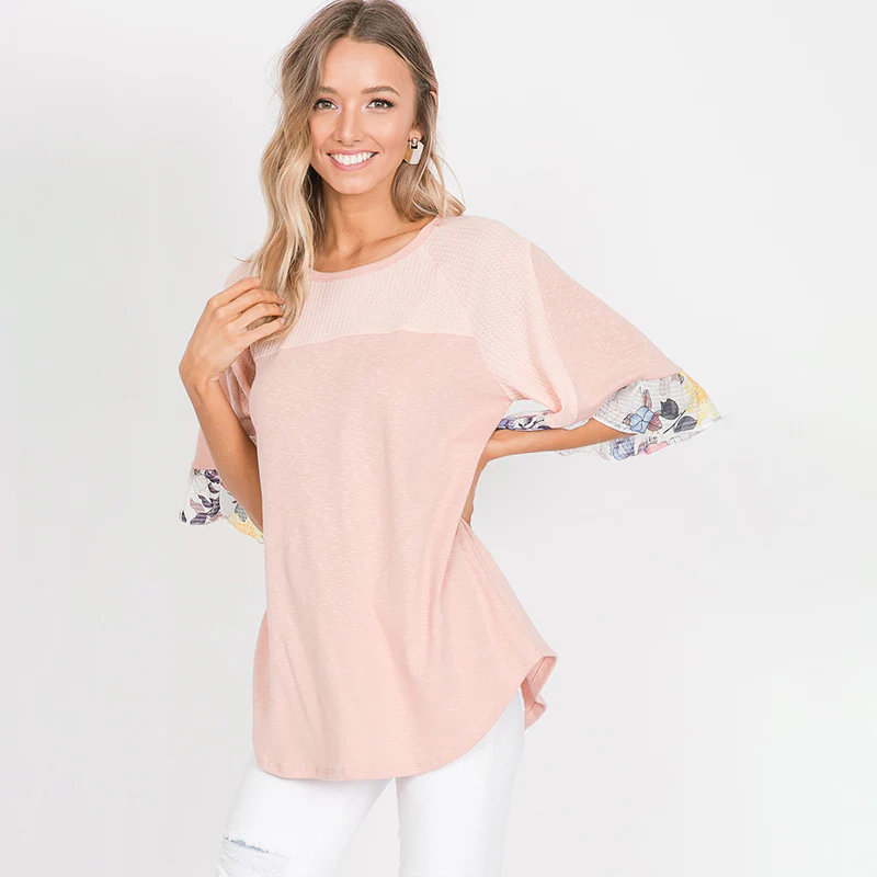 Freya Floral Sleeve Top Pink - Image 5