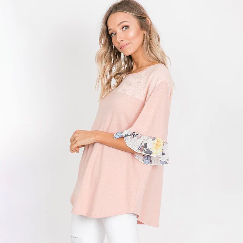 Freya Floral Sleeve Top Pink - Image 6