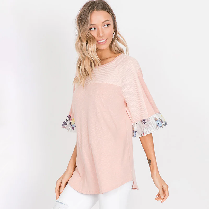 Freya Floral Sleeve Top Pink - Image 7
