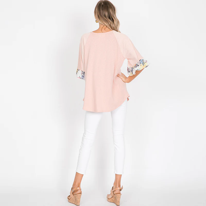 Freya Floral Sleeve Top Pink - Image 8