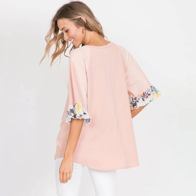 Freya Floral Sleeve Top Pink - Image 9