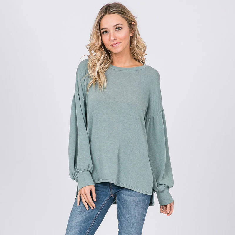 Hannah Balloon Sleeve Top Sage