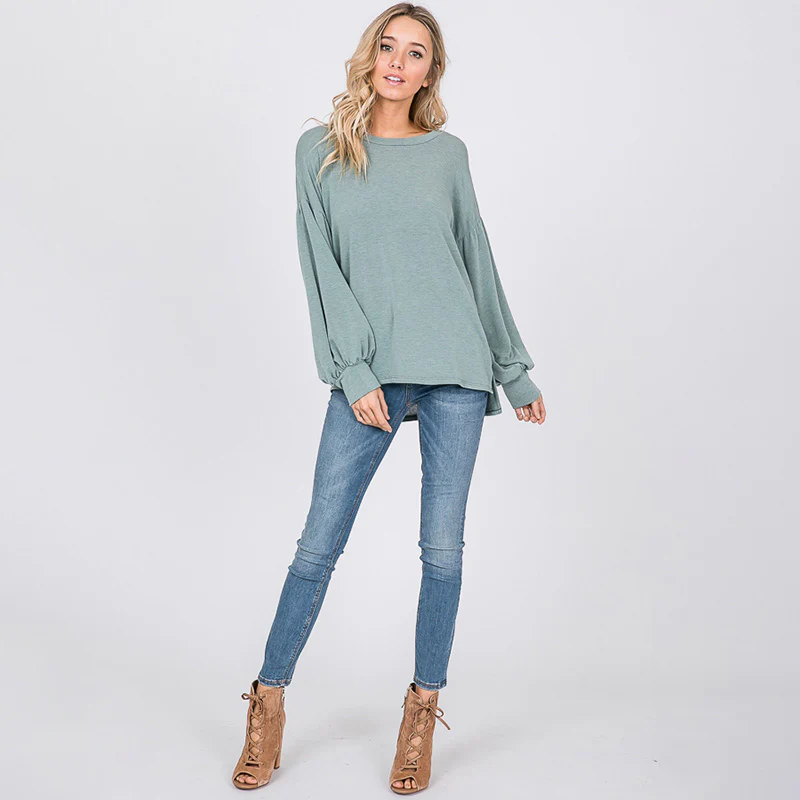 Hannah Balloon Sleeve Top Sage - Image 2