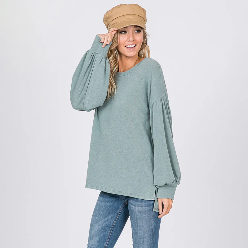 Hannah Balloon Sleeve Top Sage - Image 3