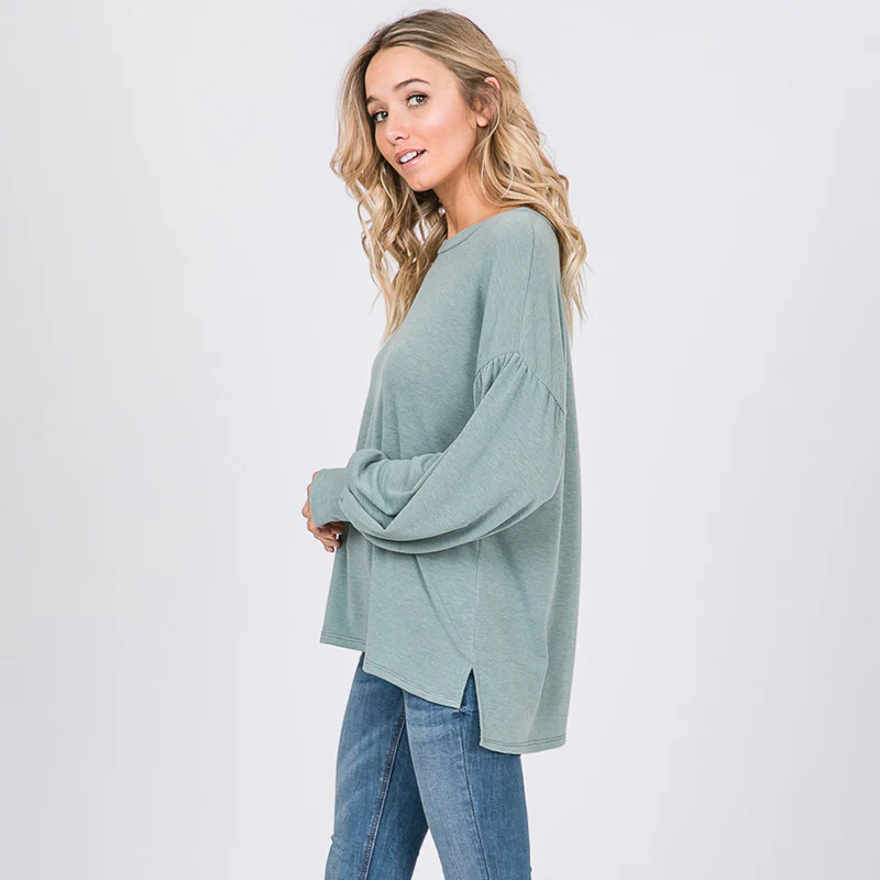 Hannah Balloon Sleeve Top Sage - Image 4