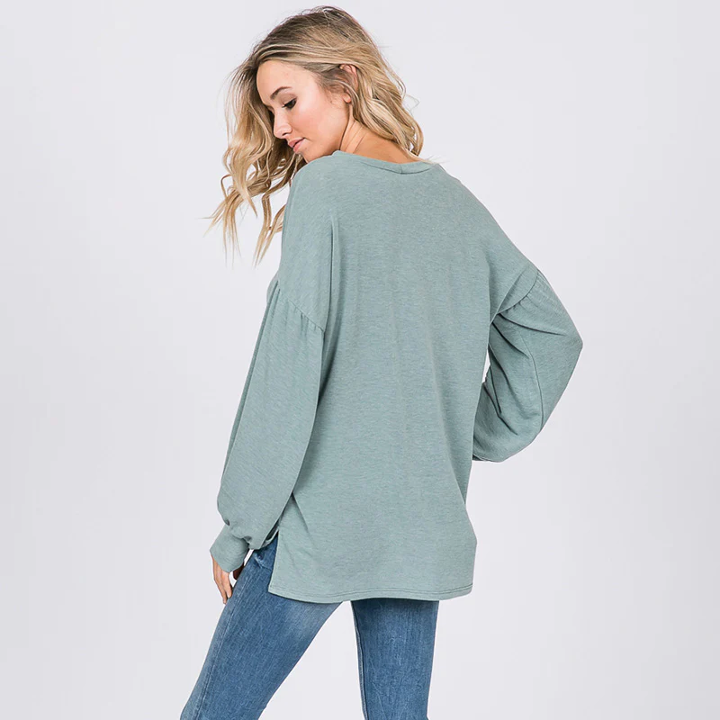 Hannah Balloon Sleeve Top Sage - Image 5