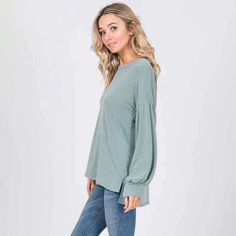 Hannah Balloon Sleeve Top Sage - Image 6