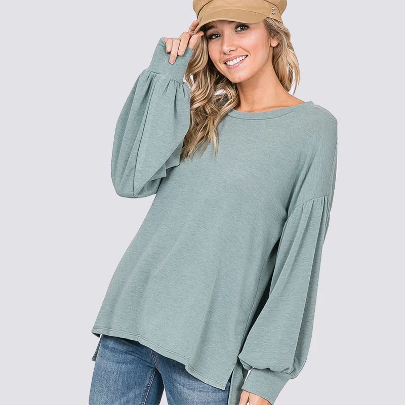 Hannah Balloon Sleeve Top Sage - Image 7