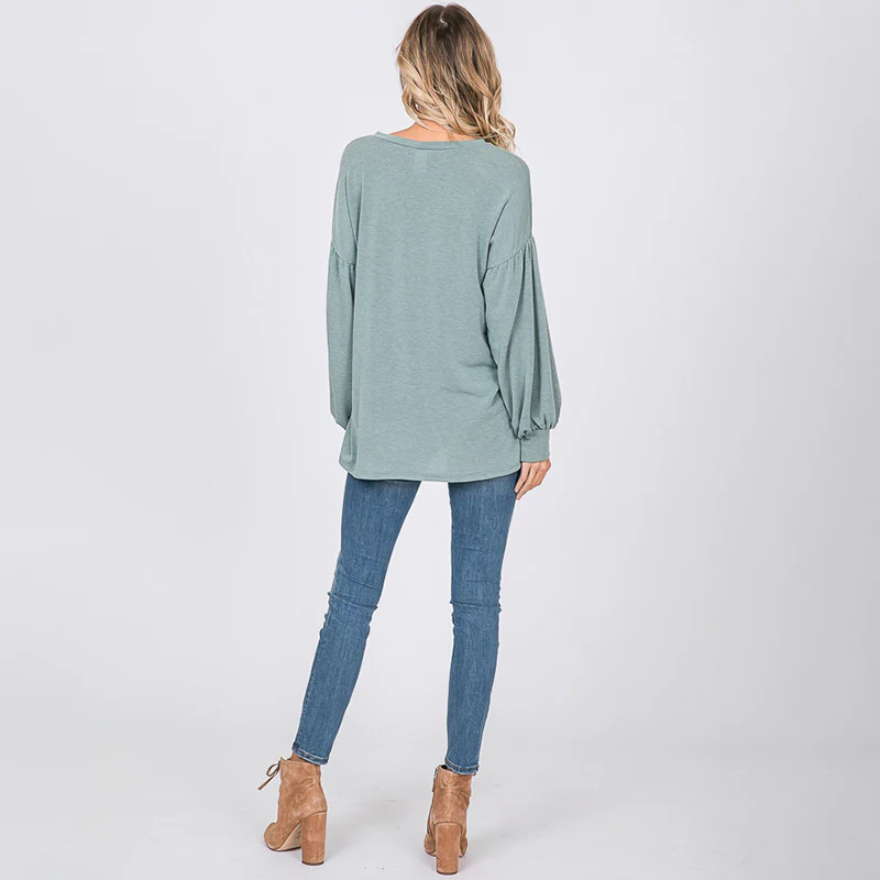 Hannah Balloon Sleeve Top Sage - Image 9