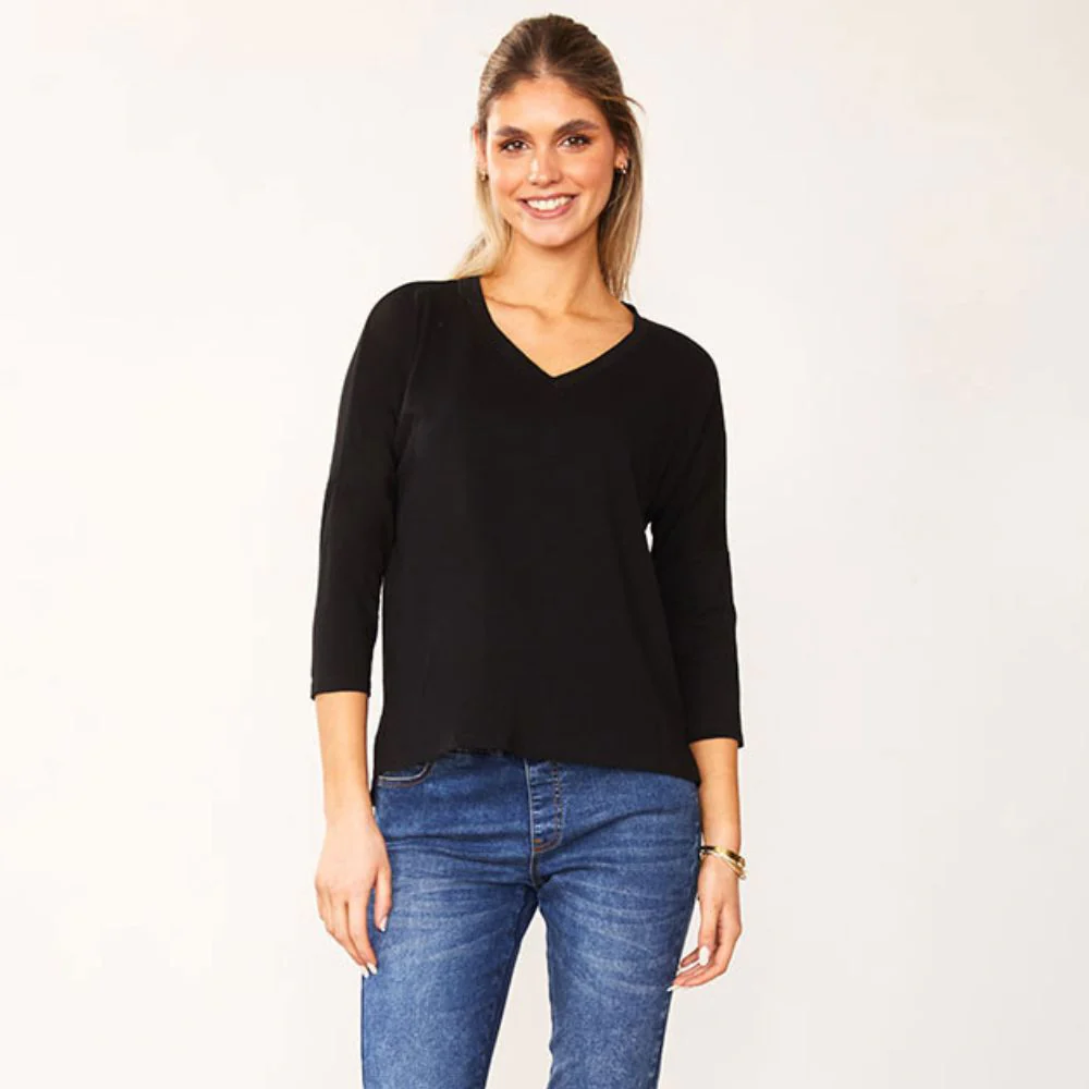 Jasmine V Neck Top (Black)