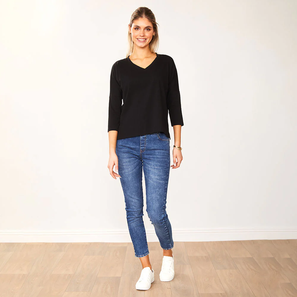 Jasmine V Neck Top (Black) - Image 4