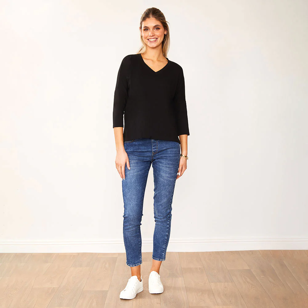 Jasmine V Neck Top (Black) - Image 6
