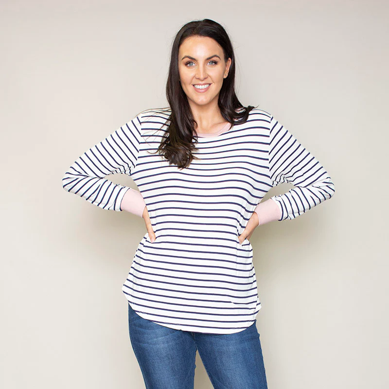 Katie Contrast Cuff Stripe Top (Blush)