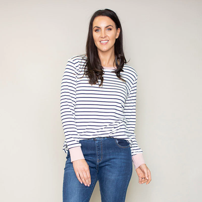 Katie Contrast Cuff Stripe Top (Blush) - Image 10