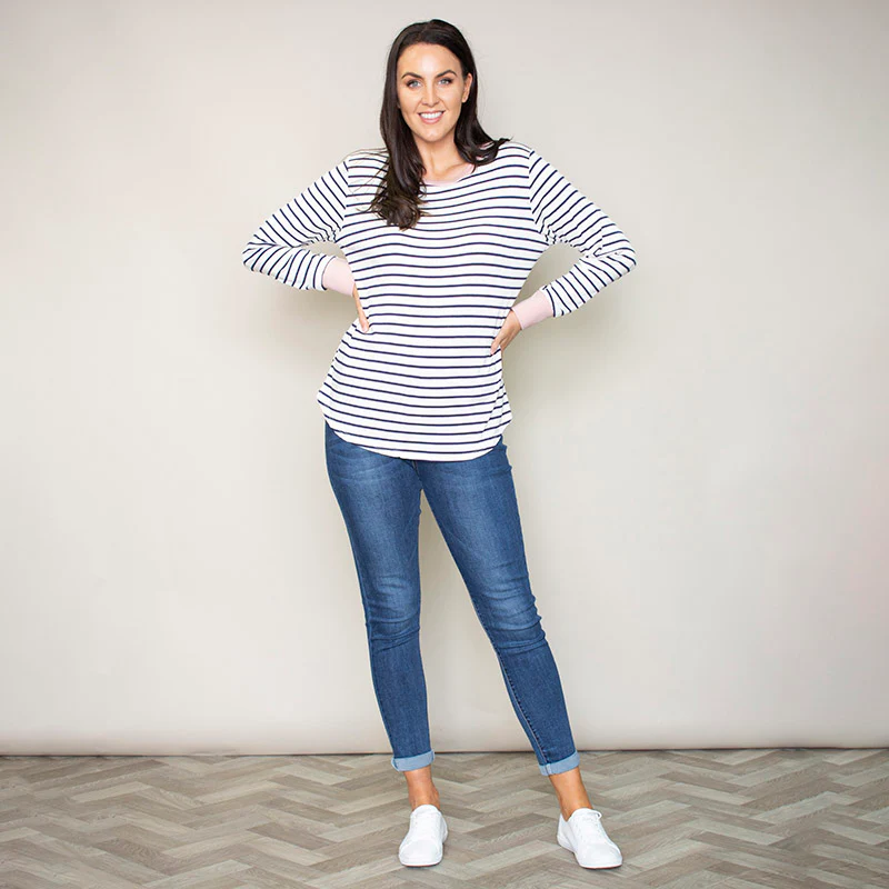Katie Contrast Cuff Stripe Top (Blush) - Image 2