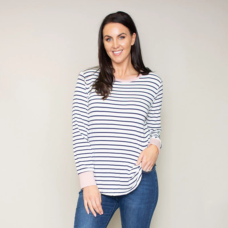 Katie Contrast Cuff Stripe Top (Blush) - Image 4