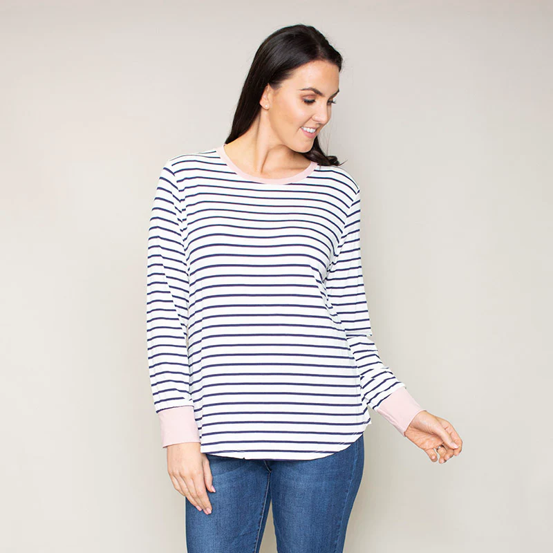 Katie Contrast Cuff Stripe Top (Blush) - Image 7