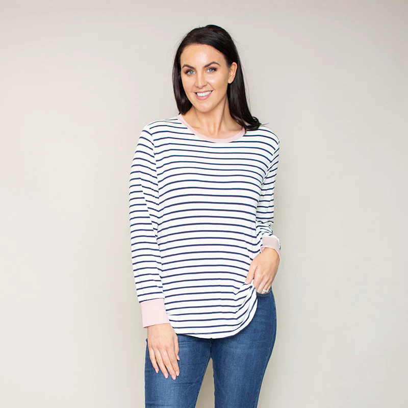 Katie Contrast Cuff Stripe Top (Blush) - Image 8