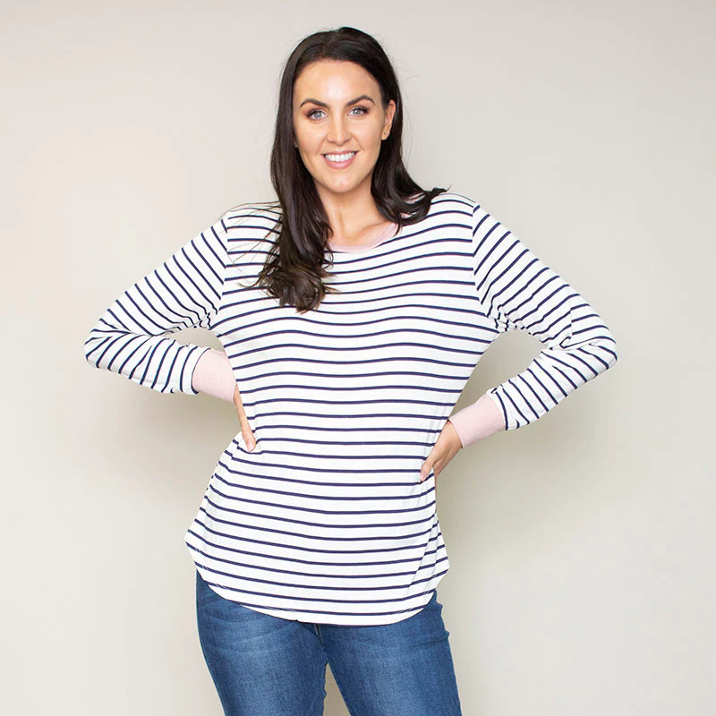 Katie Contrast Cuff Stripe Top (Blush) - Image 9