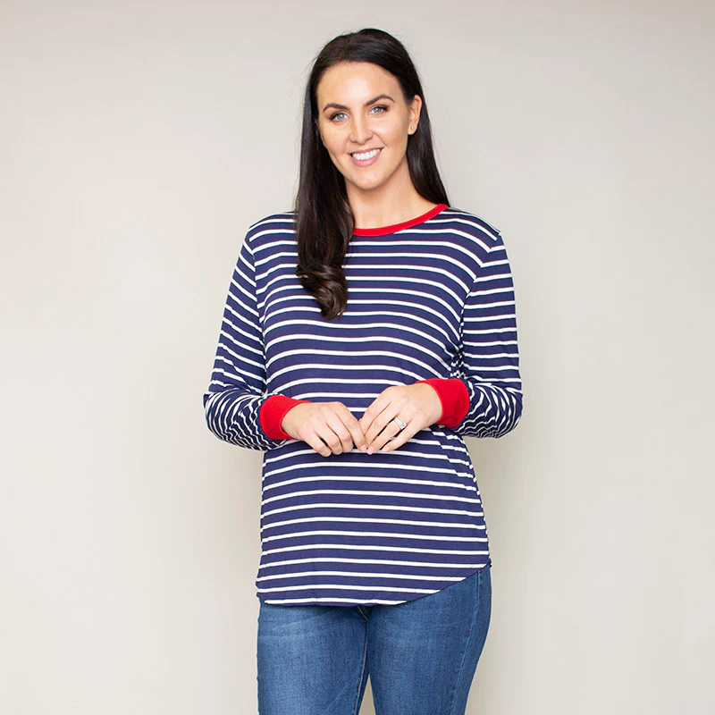 Katie Contrast Cuff Stripe Top (Cherry)