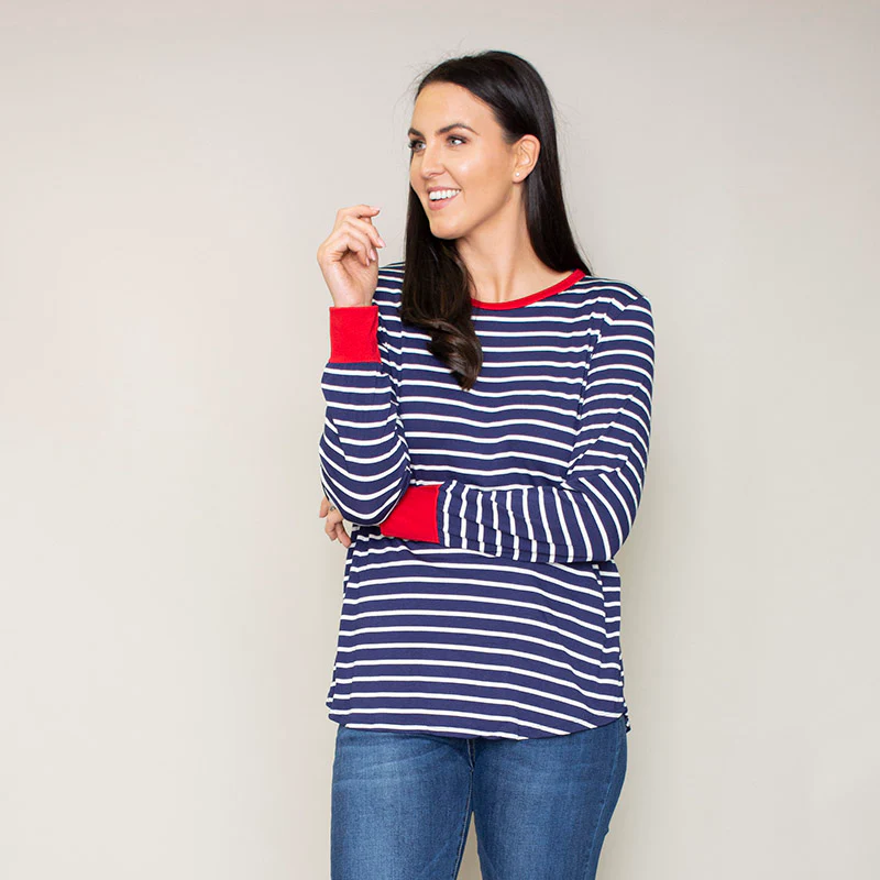 Katie Contrast Cuff Stripe Top (Cherry) - Image 3