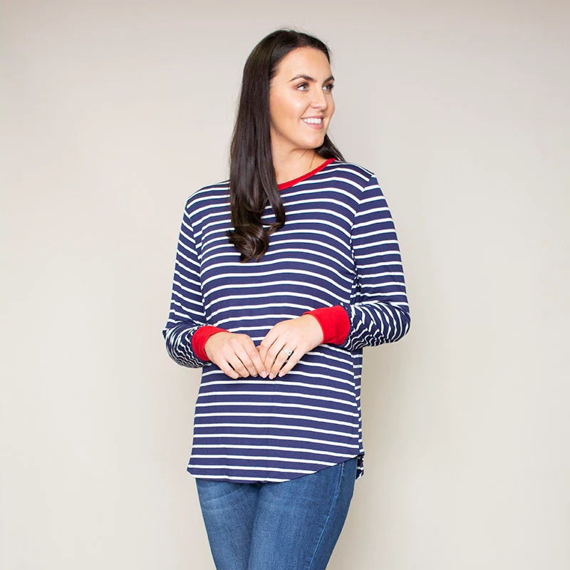 Katie Contrast Cuff Stripe Top (Cherry) - Image 4