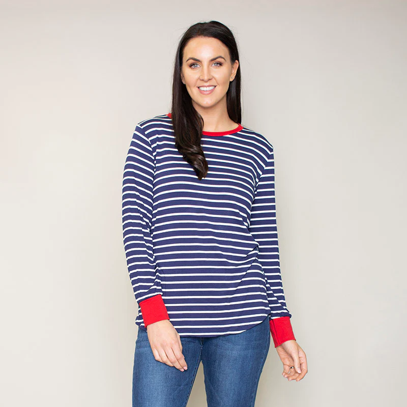 Katie Contrast Cuff Stripe Top (Cherry) - Image 5