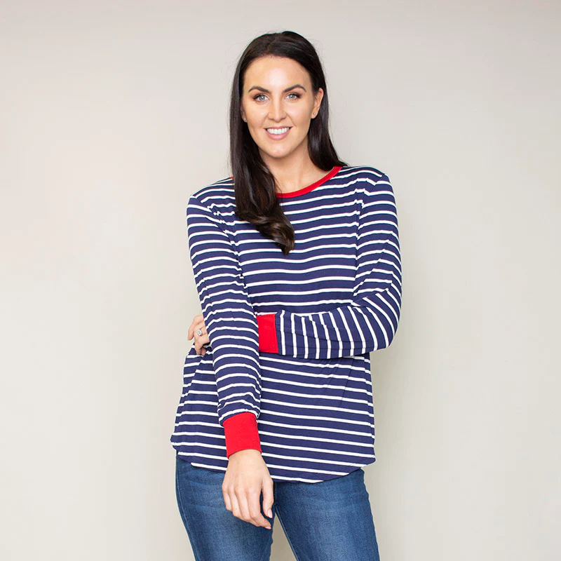 Katie Contrast Cuff Stripe Top (Cherry) - Image 6