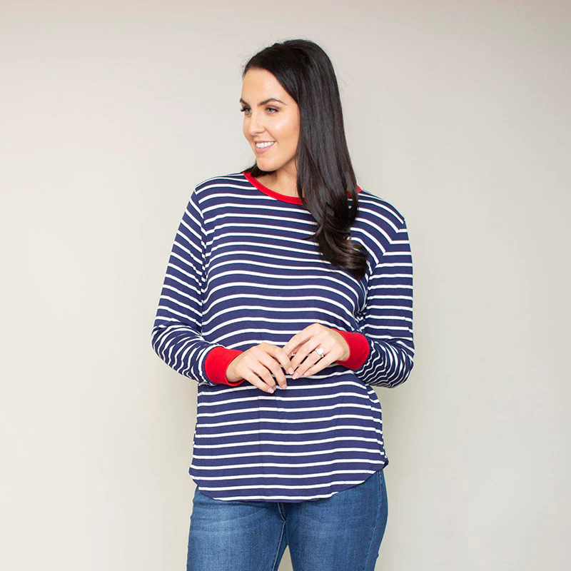 Katie Contrast Cuff Stripe Top (Cherry) - Image 7
