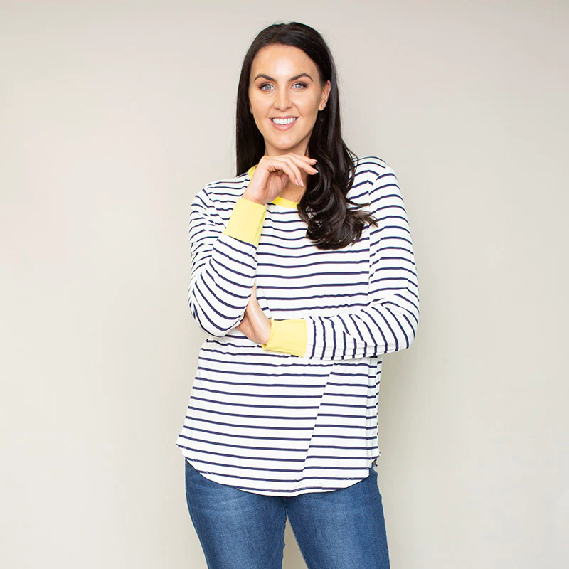 Katie Contrast Cuff Stripe Top (Dandelion)