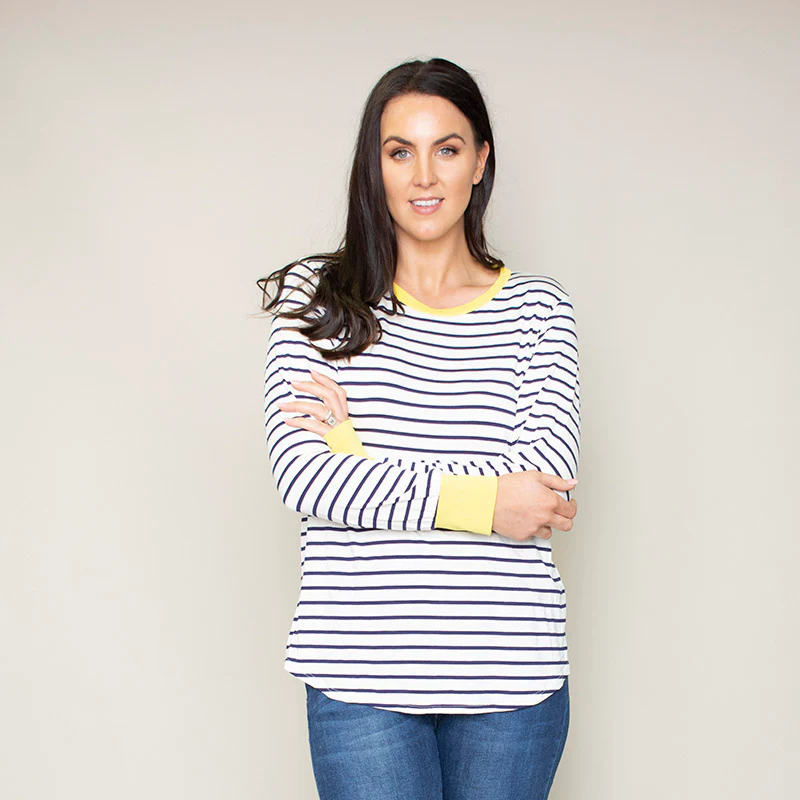 Katie Contrast Cuff Stripe Top (Dandelion) - Image 6