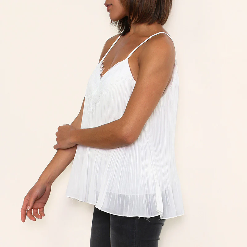 Leah Lace V Neck Tank Top White - Image 2