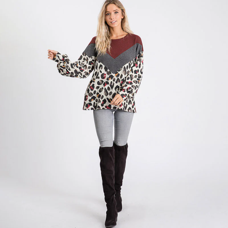 Leah Leopard Jumper Burgundy - Image 2