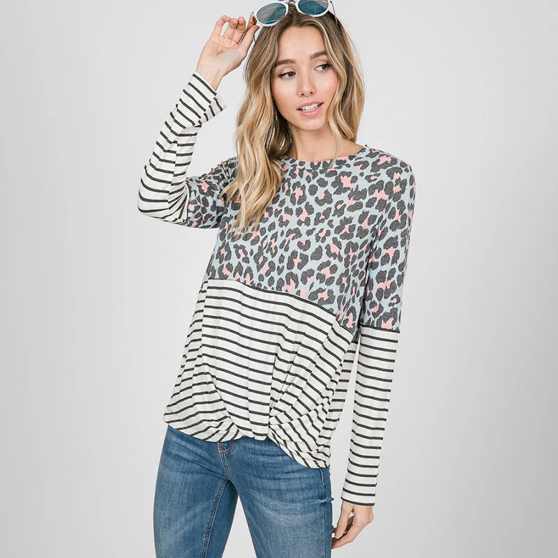 Leo Leopard Stripe Knot Top Mint - Image 11