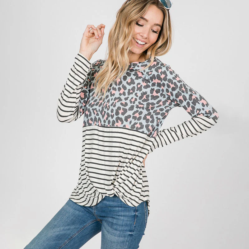Leo Leopard Stripe Knot Top Mint - Image 2