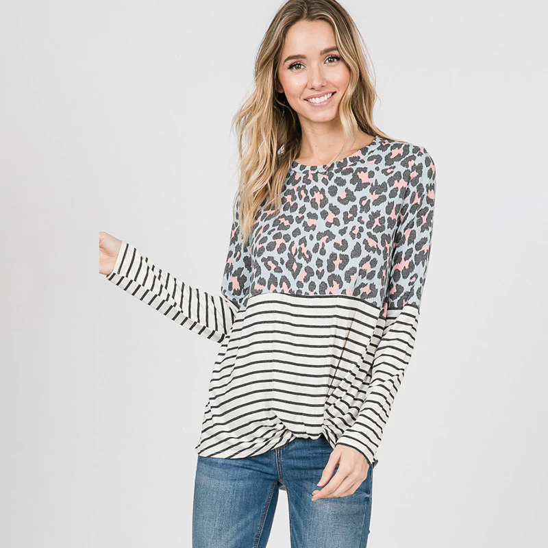 Leo Leopard Stripe Knot Top Mint - Image 5