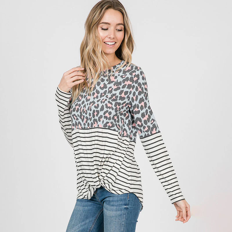 Leo Leopard Stripe Knot Top Mint - Image 6