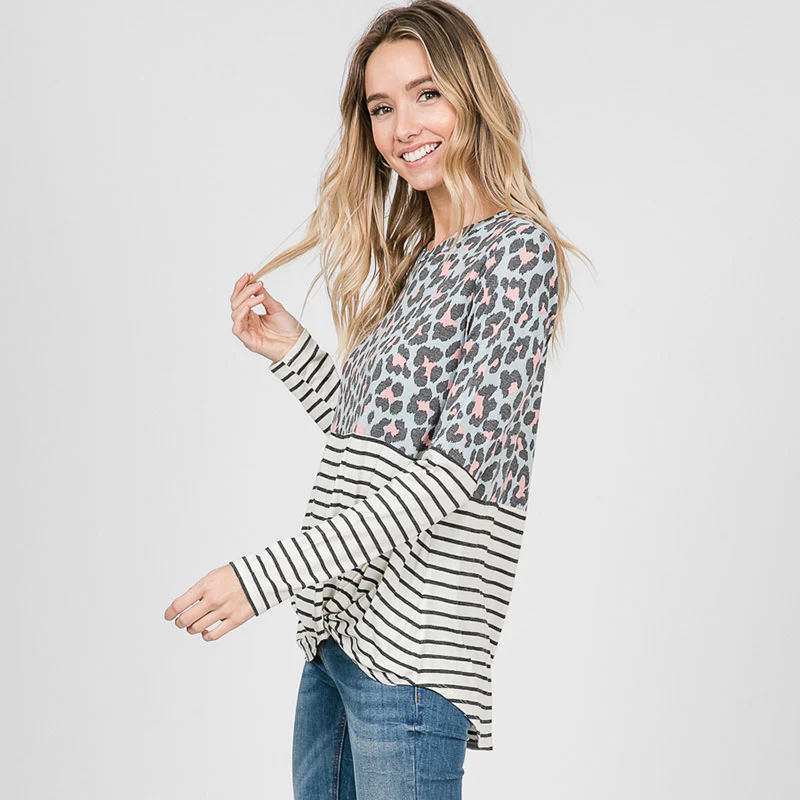 Leo Leopard Stripe Knot Top Mint - Image 7