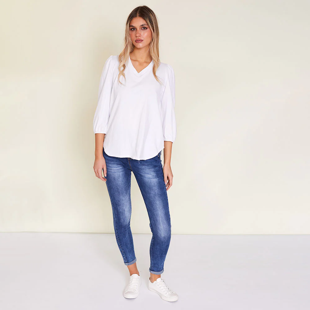 Leon V Neck Top (White) - Image 2