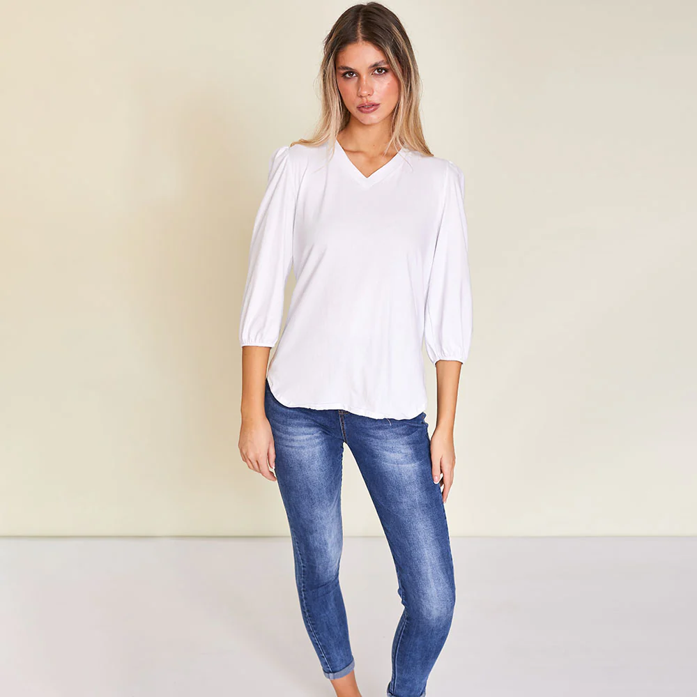 Leon V Neck Top (White) - Image 3