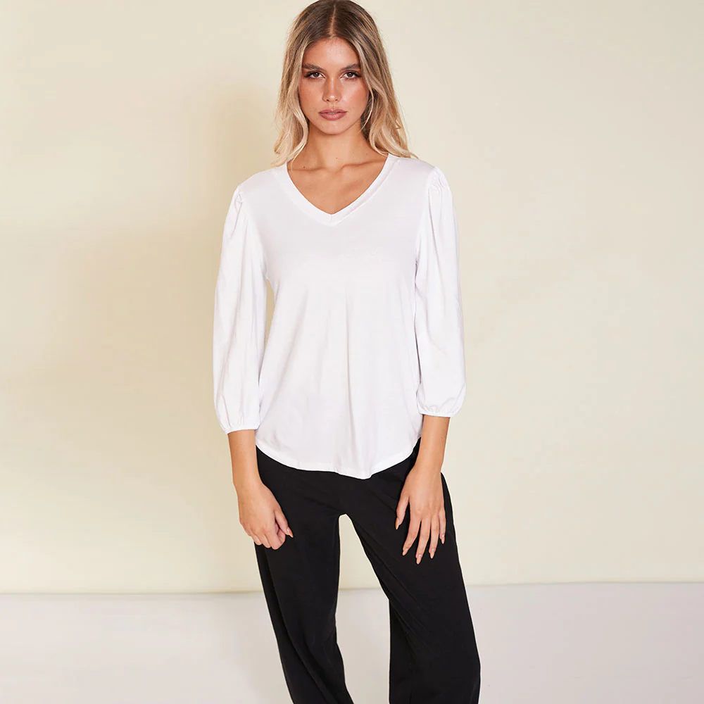 Leon V Neck Top (White) - Image 5