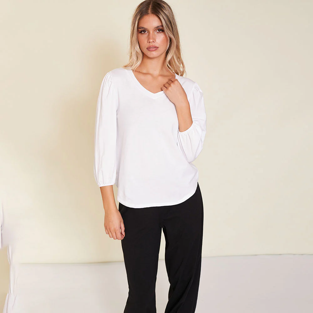 Leon V Neck Top (White) - Image 6